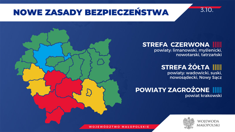 Kalwaria Zebrzydowska i Powiat Wadowicki w żółtej strefie