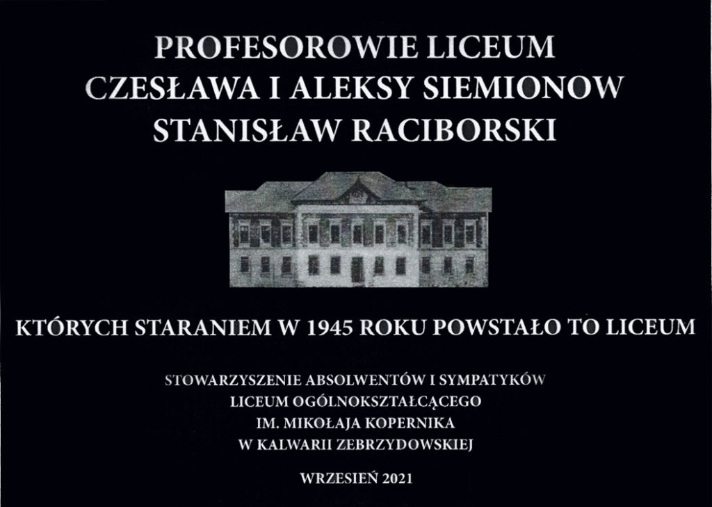 Powstanie tablica upamiętniająca profesorów założycieli Liceum Ogólnokształcącego im. Mikołaja Kopernika w Kalwarii Zebrzydowskiej