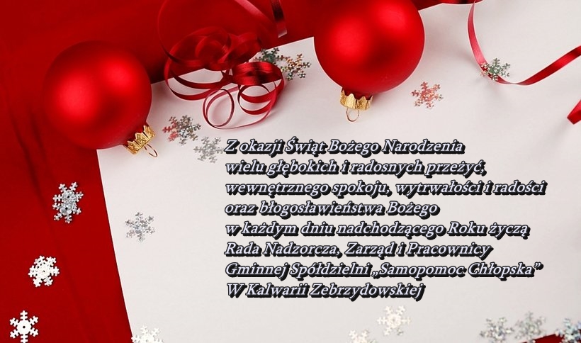 Życzenia Bożonarodzeniowe – Gminna Spółdzielnia „Samopomoc Chłopska” w Kalwarii Zebrzydowskiej