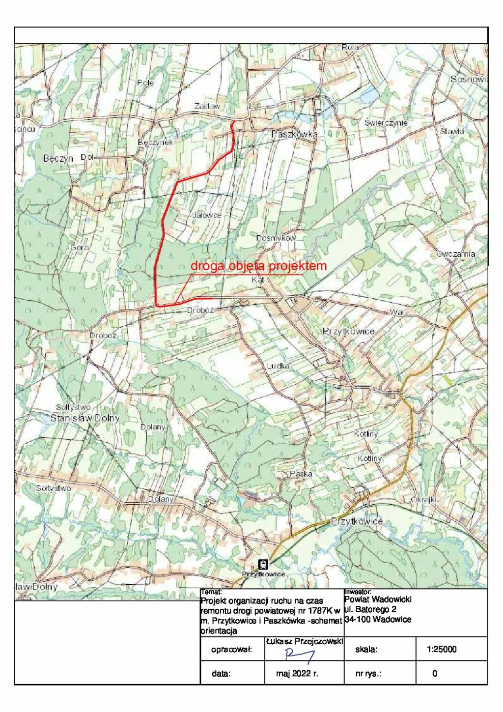 Informacja o zamknięciu drogi powiatowej nr 1787K w m. miejscowości Przytkowice